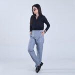 Ice Blue Self Textured Formal Pants