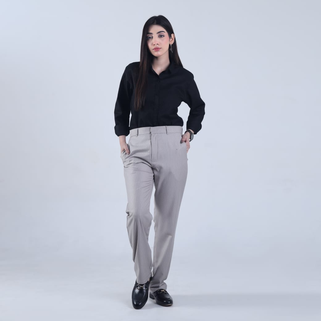 Light Gray Black Striped Formal Pants