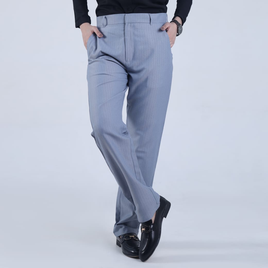 Ice Blue Self Textured Formal Pants