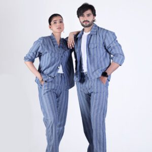Unisex Blue Striped Co-Ord Set