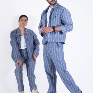 Unisex Blue Striped Co-Ord Set