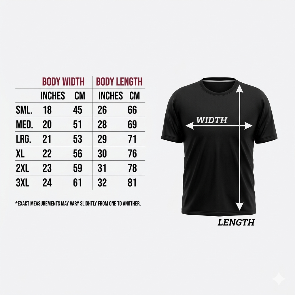 Size Chart for graphic Shirt